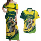 Australian Water Dragon Cricket Custom Couples Matching Off Shoulder Maxi Dress and Hawaiian Shirt Aussie National Color