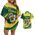 Australian Water Dragon Cricket Custom Couples Matching Off Shoulder Short Dress and Hawaiian Shirt Aussie National Color