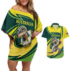 Australian Water Dragon Cricket Custom Couples Matching Off Shoulder Short Dress and Hawaiian Shirt Aussie National Color
