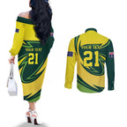 Australian Water Dragon Cricket Custom Couples Matching Off The Shoulder Long Sleeve Dress and Long Sleeve Button Shirt Aussie National Color