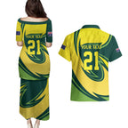Australian Water Dragon Cricket Custom Couples Matching Puletasi and Hawaiian Shirt Aussie National Color