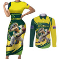 Australian Water Dragon Cricket Custom Couples Matching Short Sleeve Bodycon Dress and Long Sleeve Button Shirt Aussie National Color