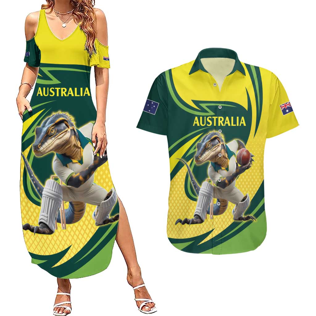 Australian Water Dragon Cricket Custom Couples Matching Summer Maxi Dress and Hawaiian Shirt Aussie National Color
