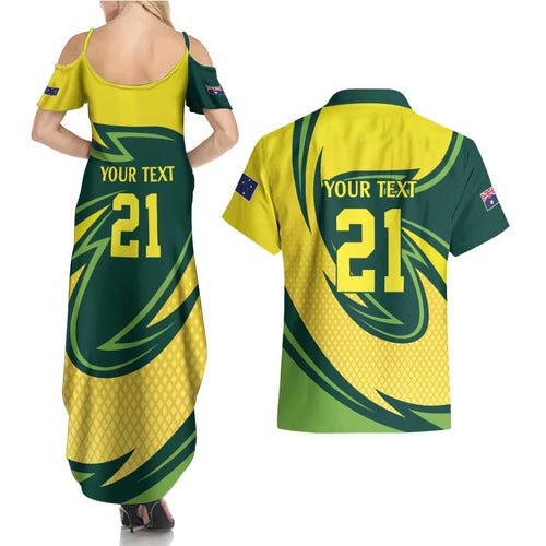 Australian Water Dragon Cricket Custom Couples Matching Summer Maxi Dress and Hawaiian Shirt Aussie National Color