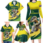 Australian Water Dragon Cricket Custom Family Matching Long Sleeve Bodycon Dress and Hawaiian Shirt Aussie National Color