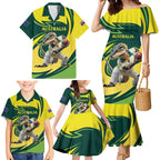 Australian Water Dragon Cricket Custom Family Matching Mermaid Dress and Hawaiian Shirt Aussie National Color