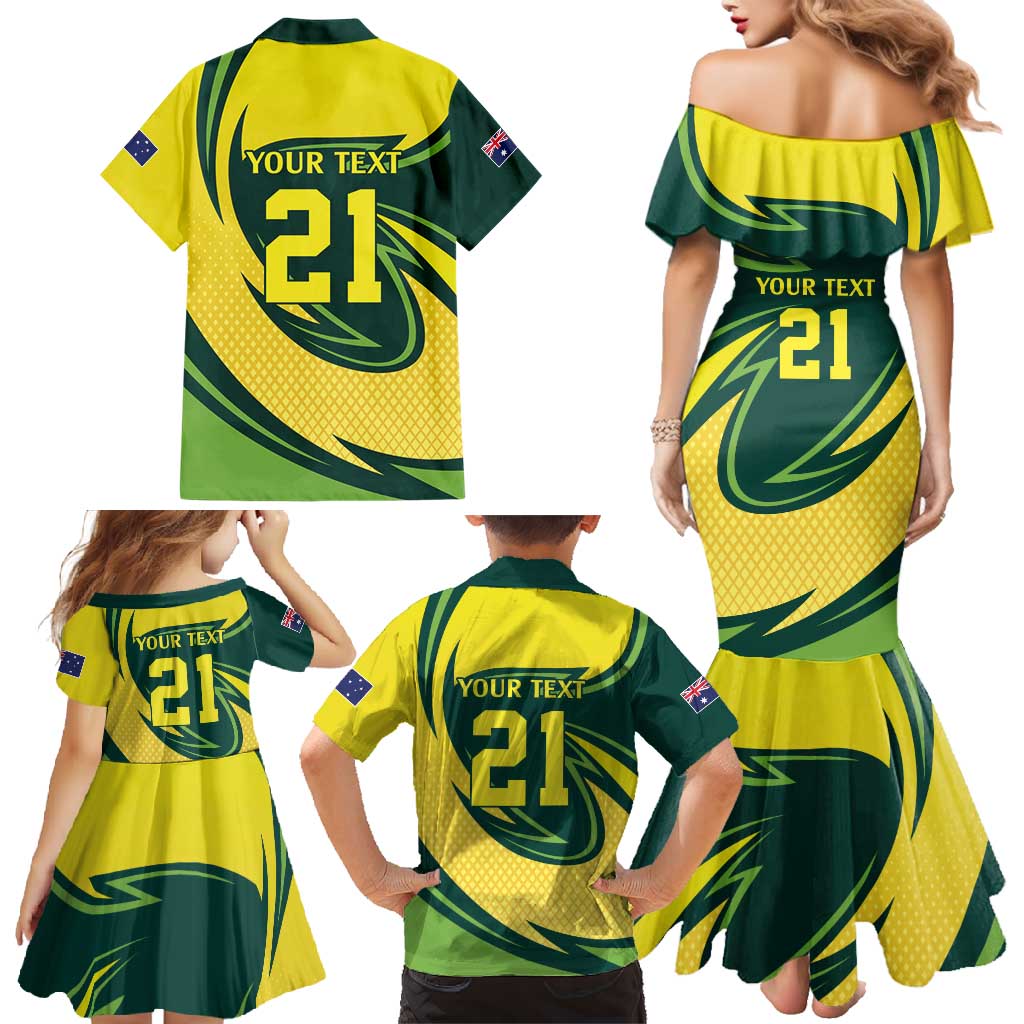 Australian Water Dragon Cricket Custom Family Matching Mermaid Dress and Hawaiian Shirt Aussie National Color