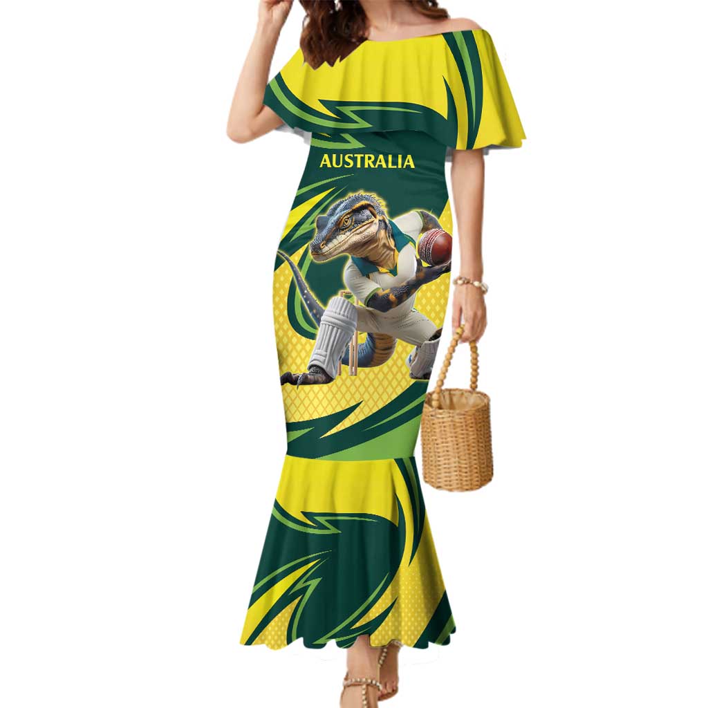 Australian Water Dragon Cricket Custom Family Matching Mermaid Dress and Hawaiian Shirt Aussie National Color