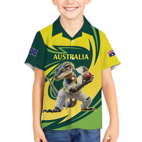 Australian Water Dragon Cricket Custom Family Matching Off The Shoulder Long Sleeve Dress and Hawaiian Shirt Aussie National Color
