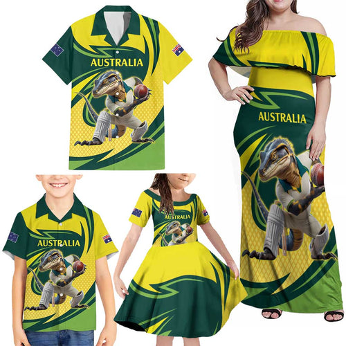 Australian Water Dragon Cricket Custom Family Matching Off Shoulder Maxi Dress and Hawaiian Shirt Aussie National Color