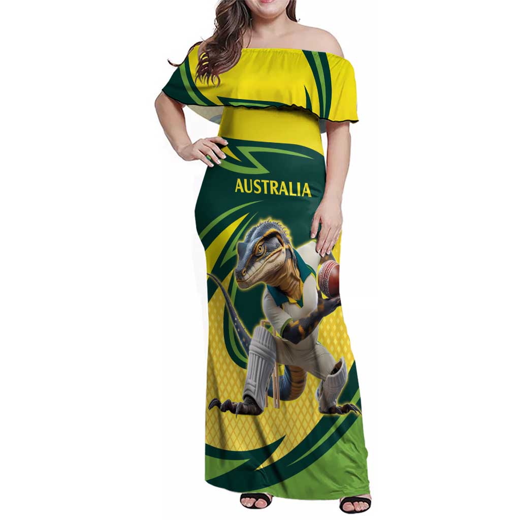 Australian Water Dragon Cricket Custom Family Matching Off Shoulder Maxi Dress and Hawaiian Shirt Aussie National Color