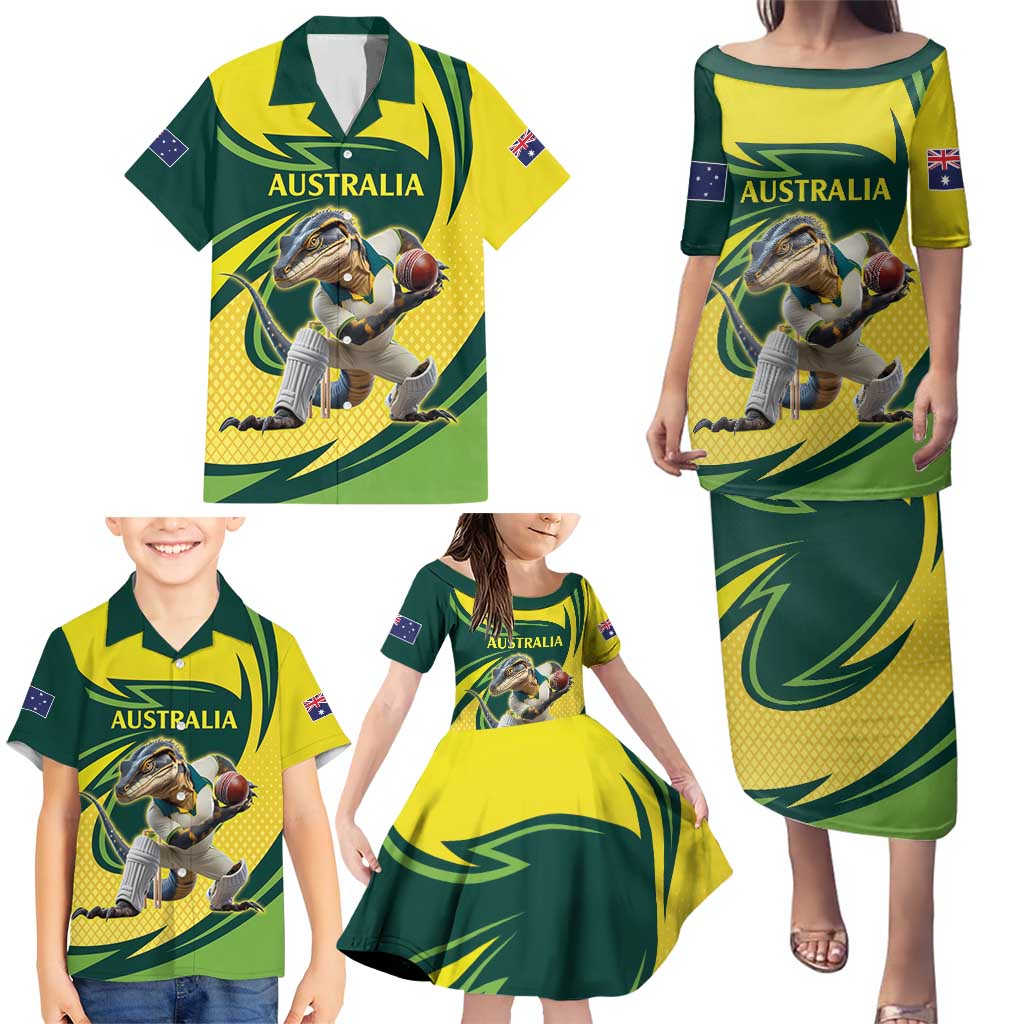 Australian Water Dragon Cricket Custom Family Matching Puletasi and Hawaiian Shirt Aussie National Color