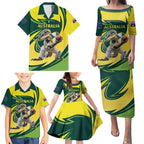 Australian Water Dragon Cricket Custom Family Matching Puletasi and Hawaiian Shirt Aussie National Color