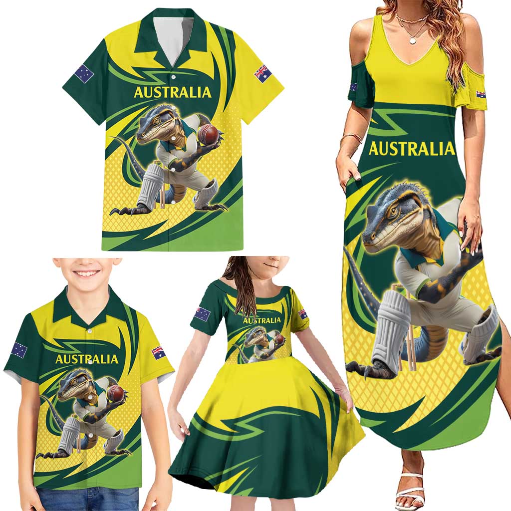 Australian Water Dragon Cricket Custom Family Matching Summer Maxi Dress and Hawaiian Shirt Aussie National Color