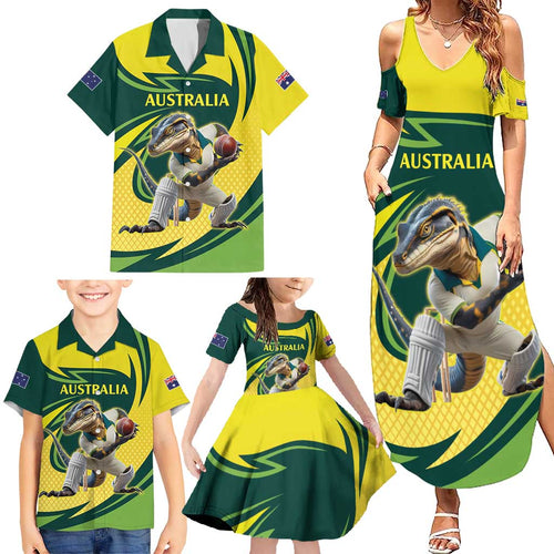 Australian Water Dragon Cricket Custom Family Matching Summer Maxi Dress and Hawaiian Shirt Aussie National Color