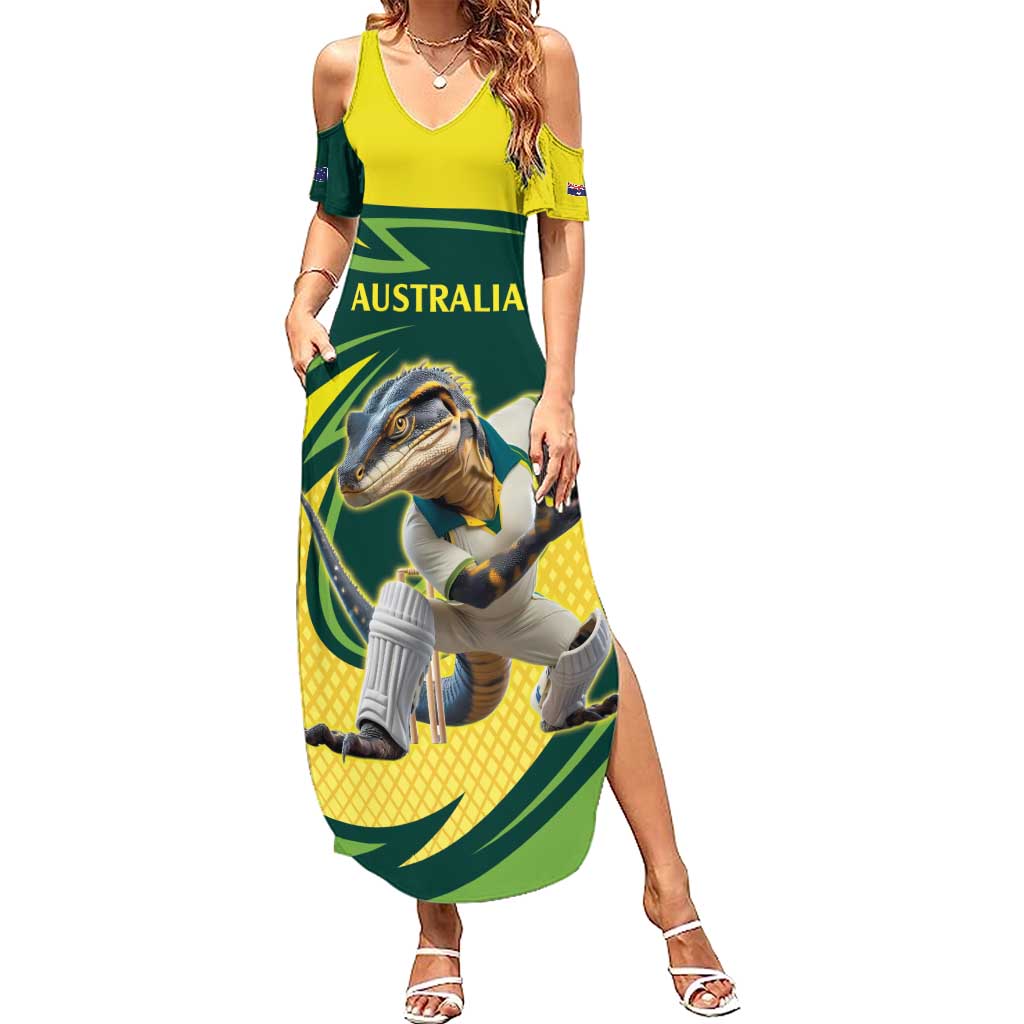 Australian Water Dragon Cricket Custom Family Matching Summer Maxi Dress and Hawaiian Shirt Aussie National Color