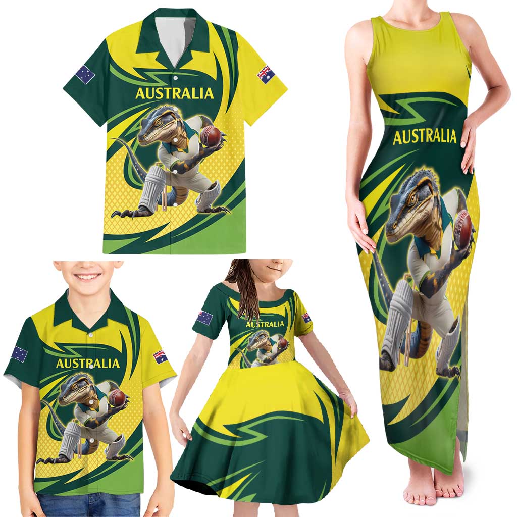 Australian Water Dragon Cricket Custom Family Matching Tank Maxi Dress and Hawaiian Shirt Aussie National Color