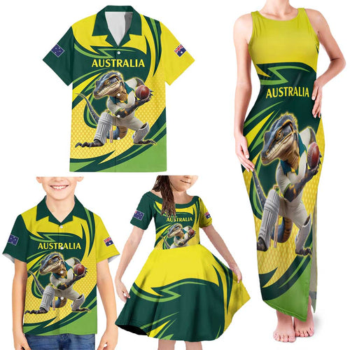Australian Water Dragon Cricket Custom Family Matching Tank Maxi Dress and Hawaiian Shirt Aussie National Color