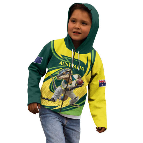Australian Water Dragon Cricket Custom Kid Hoodie Aussie National Color