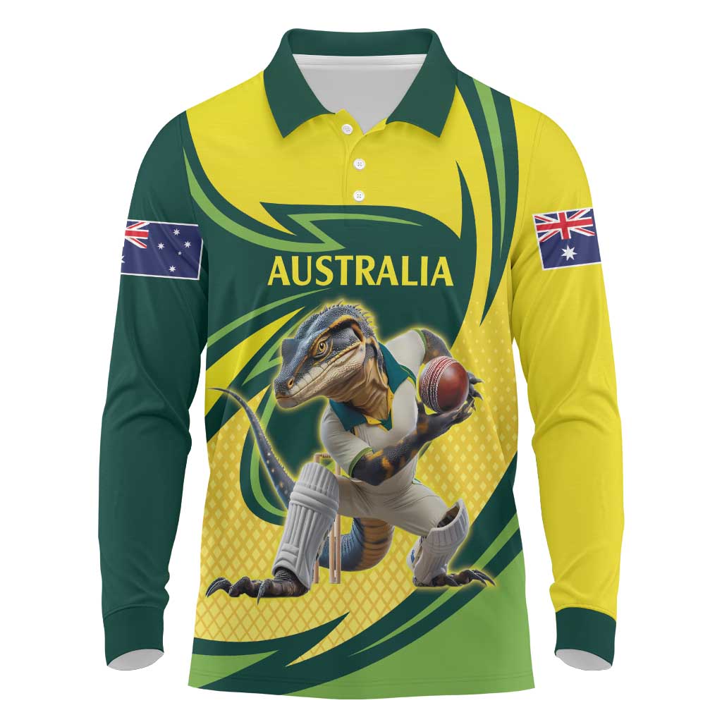 Australian Water Dragon Cricket Custom Long Sleeve Polo Shirt Aussie National Color