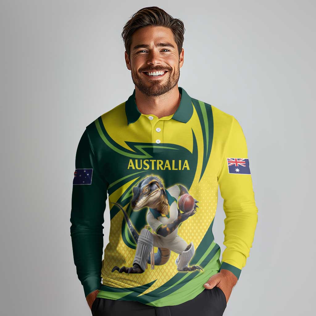 Australian Water Dragon Cricket Custom Long Sleeve Polo Shirt Aussie National Color