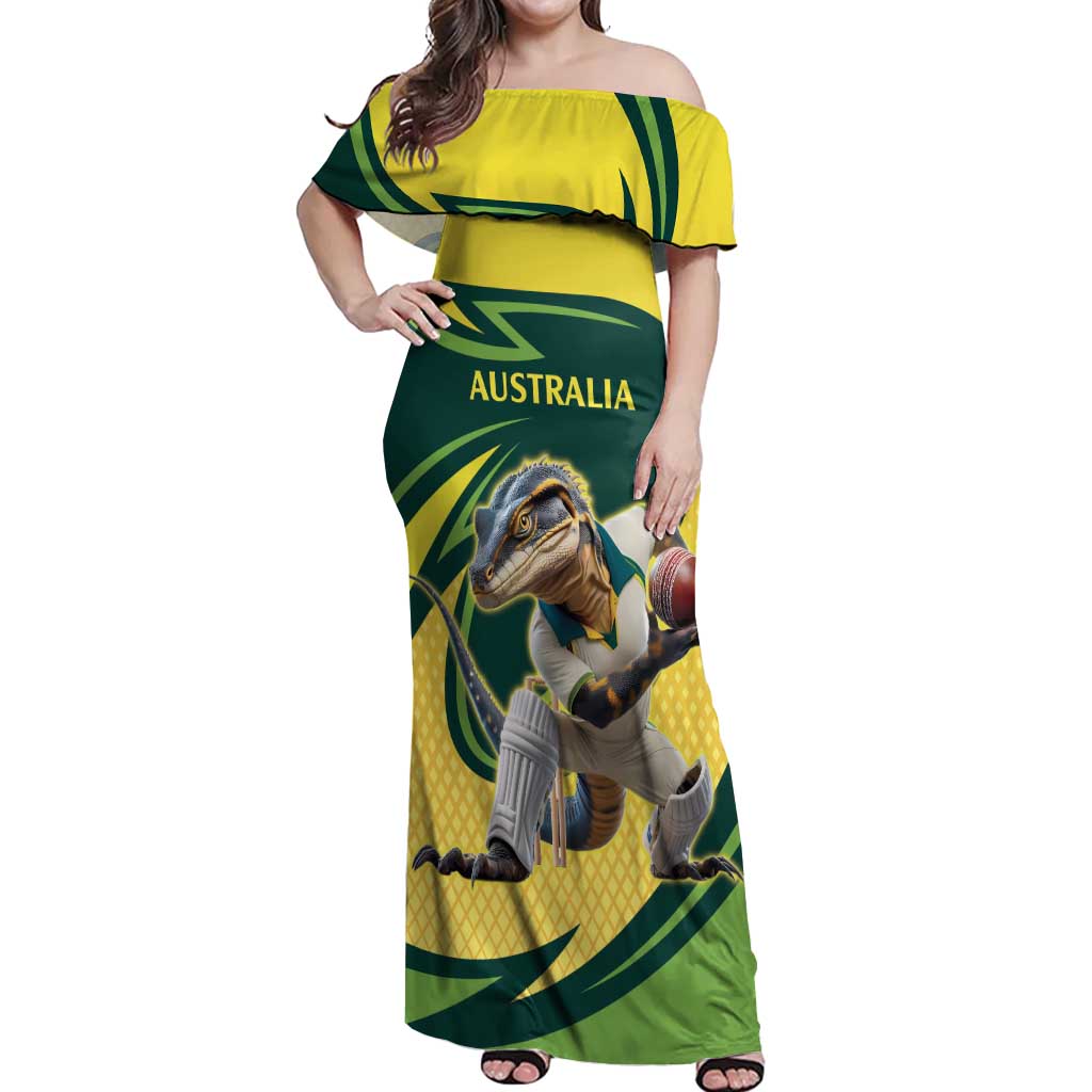 Australian Water Dragon Cricket Custom Off Shoulder Maxi Dress Aussie National Color