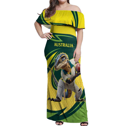 Australian Water Dragon Cricket Custom Off Shoulder Maxi Dress Aussie National Color