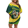 Australian Water Dragon Cricket Custom Off Shoulder Short Dress Aussie National Color