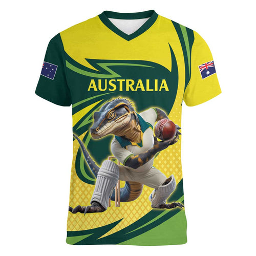 Australian Water Dragon Cricket Custom Women V-Neck T-Shirt Aussie National Color