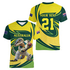 Australian Water Dragon Cricket Custom Women V-Neck T-Shirt Aussie National Color