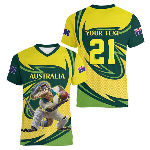 Australian Water Dragon Cricket Custom Women V-Neck T-Shirt Aussie National Color