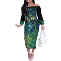 New Zealand Matariki Waipuna-a-rangi Off The Shoulder Long Sleeve Dress He Roimata o Rangi