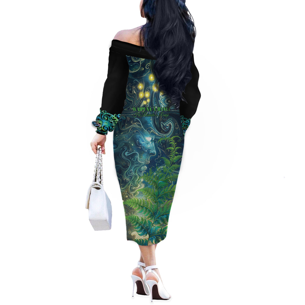New Zealand Matariki Waipuna-a-rangi Off The Shoulder Long Sleeve Dress He Roimata o Rangi