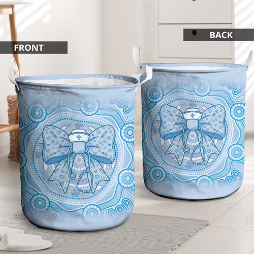 Aussie Nurse Laundry Basket Blue Stethoscope Coquette Bow Aboriginal Dot Art