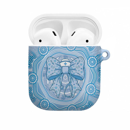 Aussie Nurse AirPods Case Blue Stethoscope Coquette Bow Aboriginal Dot Art