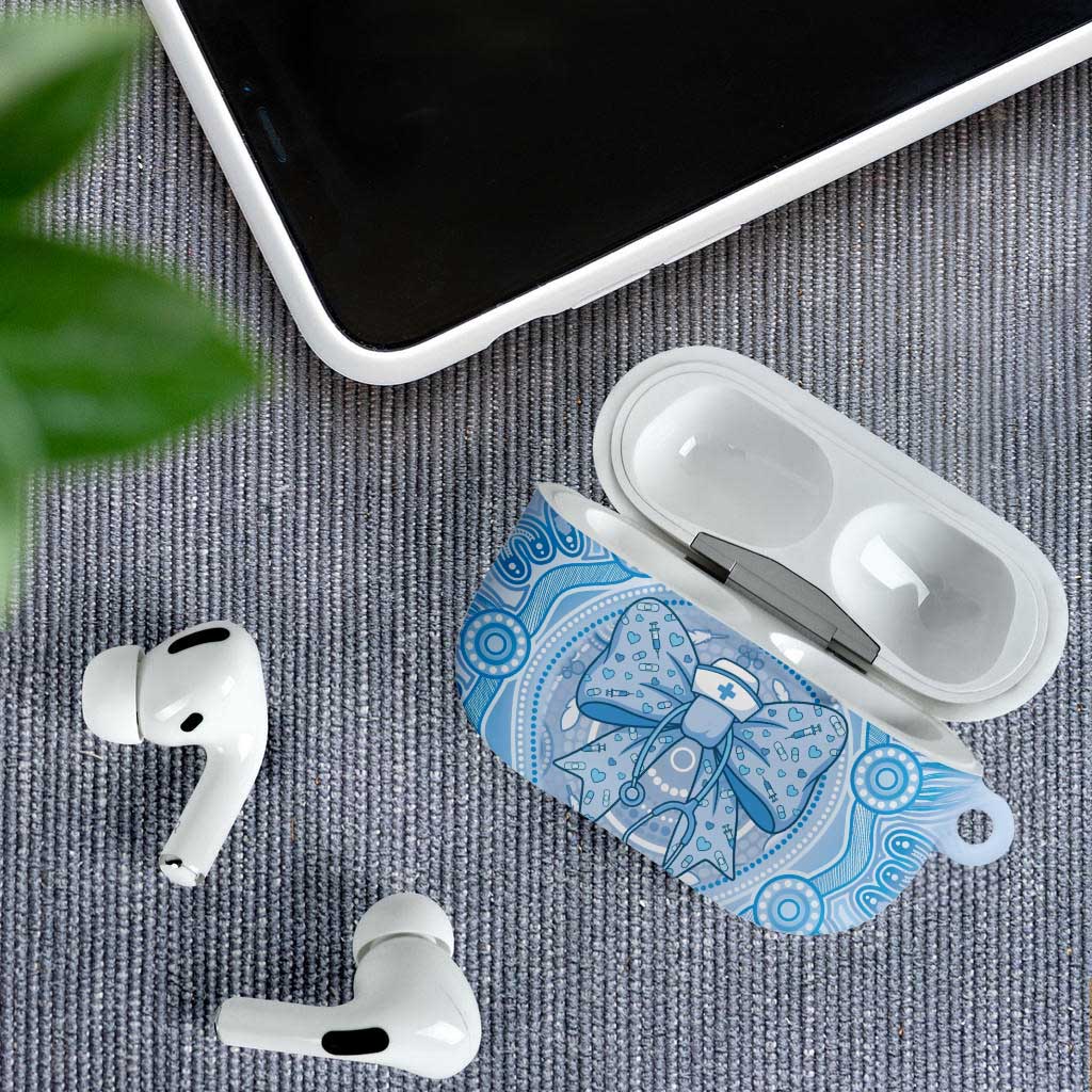 Aussie Nurse AirPods Case Blue Stethoscope Coquette Bow Aboriginal Dot Art