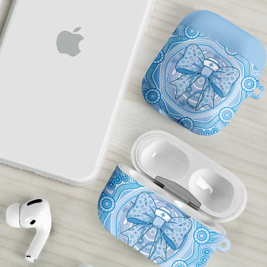 Aussie Nurse AirPods Case Blue Stethoscope Coquette Bow Aboriginal Dot Art