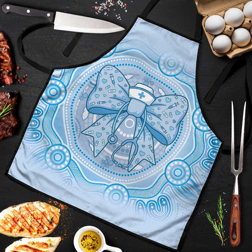 Aussie Nurse Apron Blue Stethoscope Coquette Bow Aboriginal Dot Art