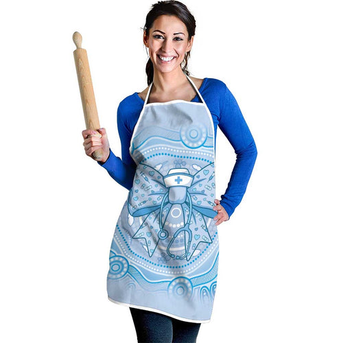 Aussie Nurse Apron Blue Stethoscope Coquette Bow Aboriginal Dot Art