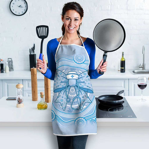 Aussie Nurse Apron Blue Stethoscope Coquette Bow Aboriginal Dot Art