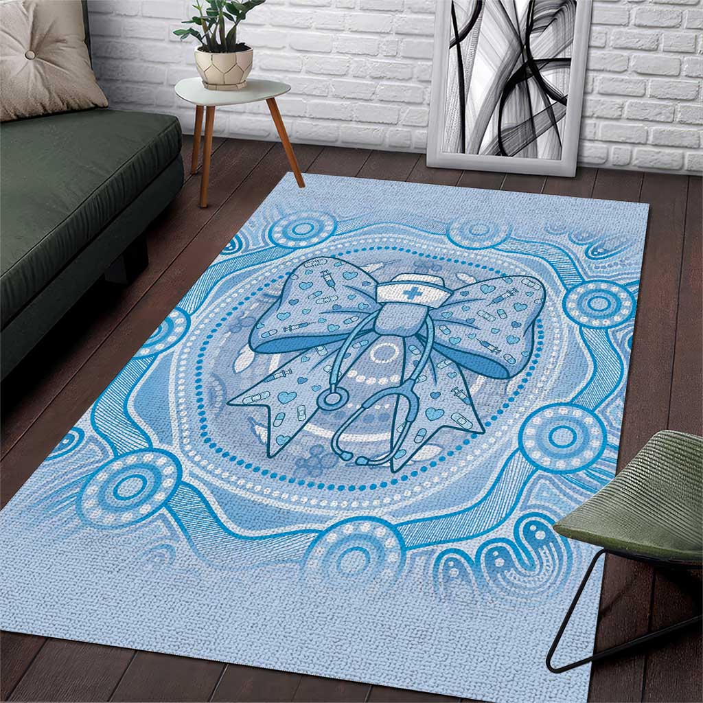 Aussie Nurse Area Rug Blue Stethoscope Coquette Bow Aboriginal Dot Art
