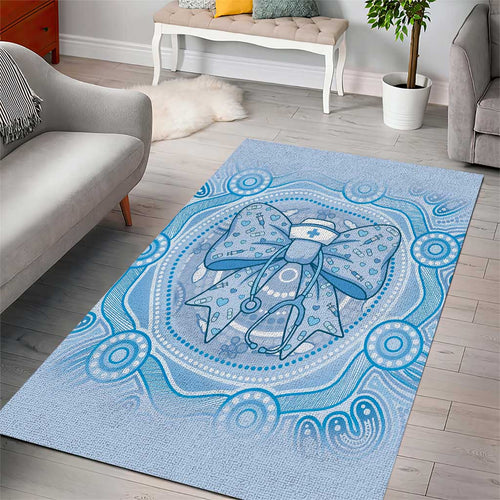 Aussie Nurse Area Rug Blue Stethoscope Coquette Bow Aboriginal Dot Art