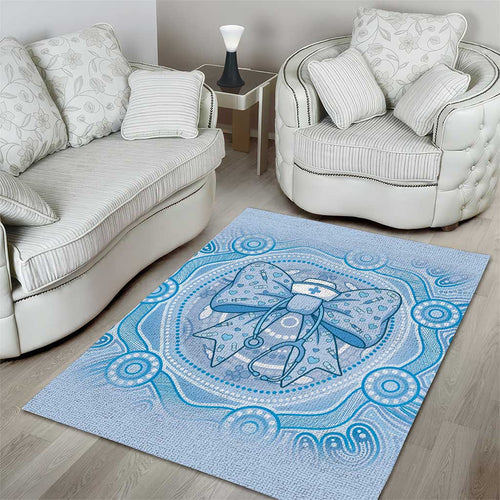 Aussie Nurse Area Rug Blue Stethoscope Coquette Bow Aboriginal Dot Art