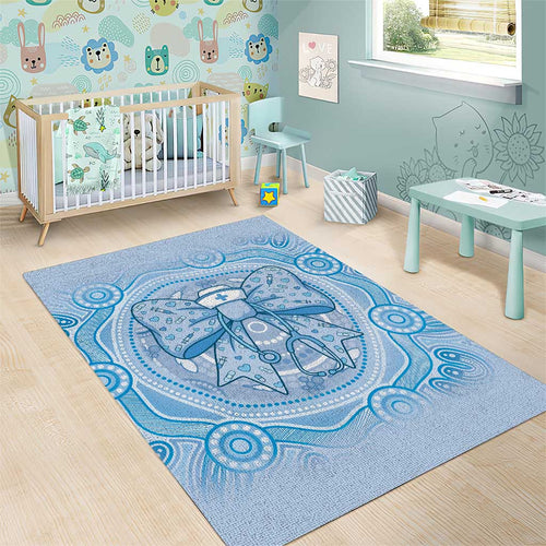 Aussie Nurse Area Rug Blue Stethoscope Coquette Bow Aboriginal Dot Art