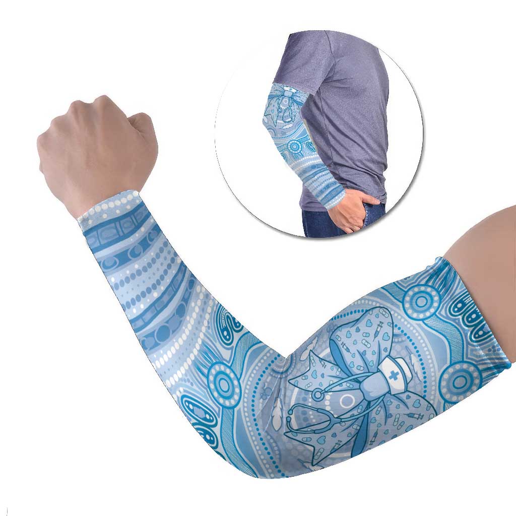 Aussie Nurse Personalised Arm Sleeves Blue Stethoscope Coquette Bow Aboriginal Dot Art