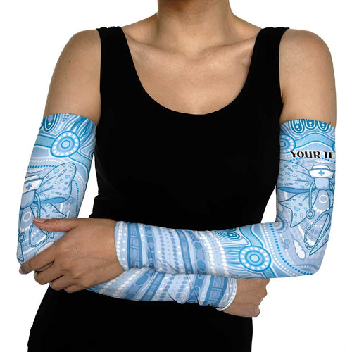 Aussie Nurse Personalised Arm Sleeves Blue Stethoscope Coquette Bow Aboriginal Dot Art