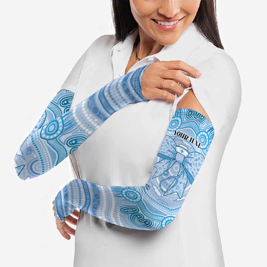 Aussie Nurse Personalised Arm Sleeves Blue Stethoscope Coquette Bow Aboriginal Dot Art