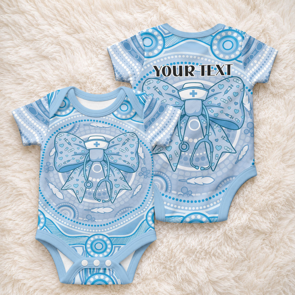 Aussie Nurse Personalised Baby Onesie Blue Stethoscope Coquette Bow Aboriginal Dot Art