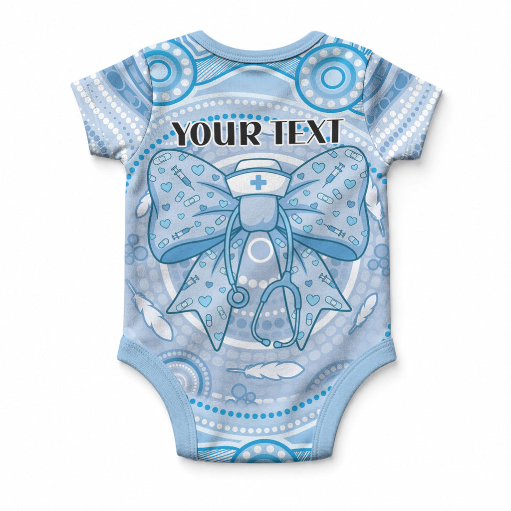Aussie Nurse Personalised Baby Onesie Blue Stethoscope Coquette Bow Aboriginal Dot Art