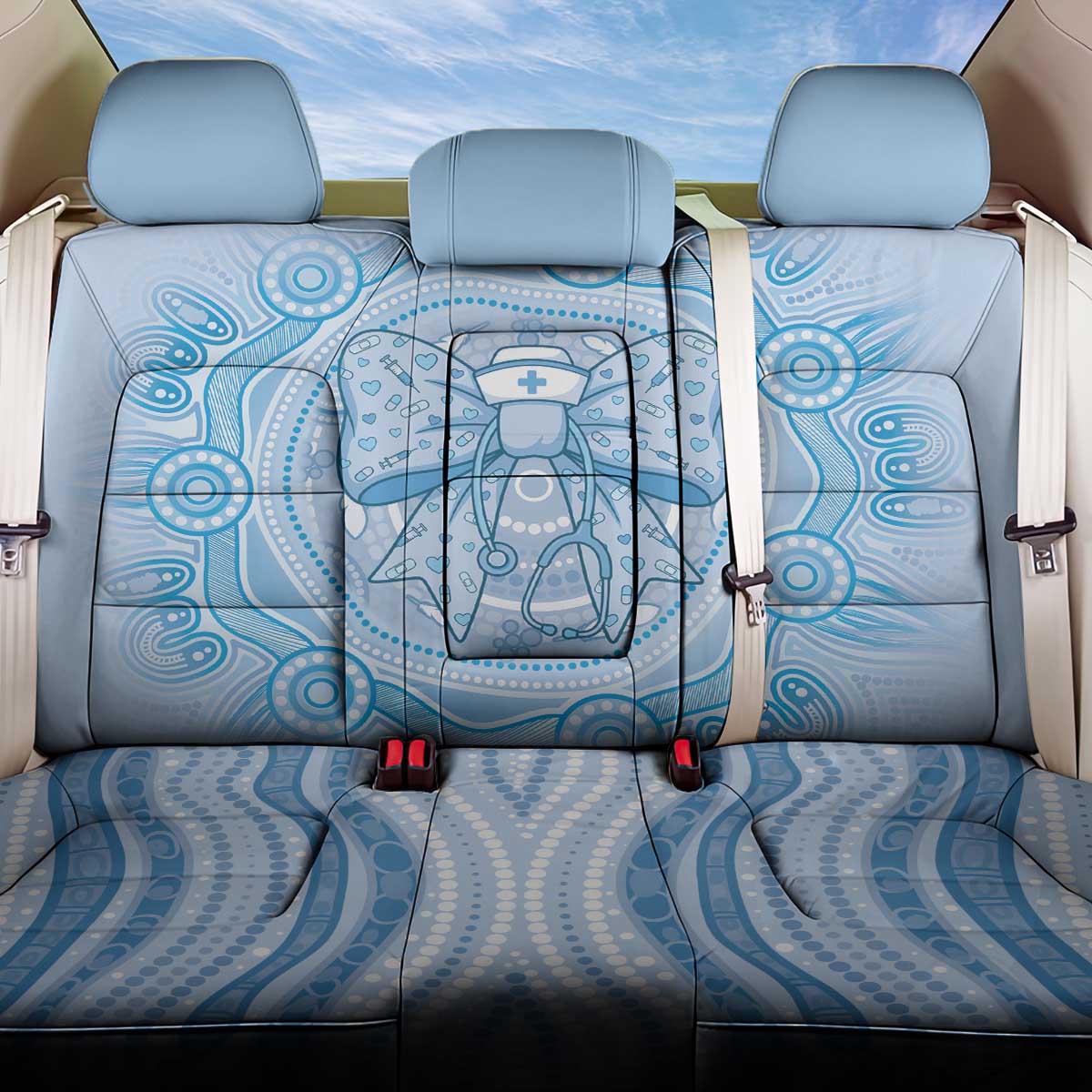 Aussie Nurse Back Car Seat Cover Blue Stethoscope Coquette Bow Aboriginal Dot Art